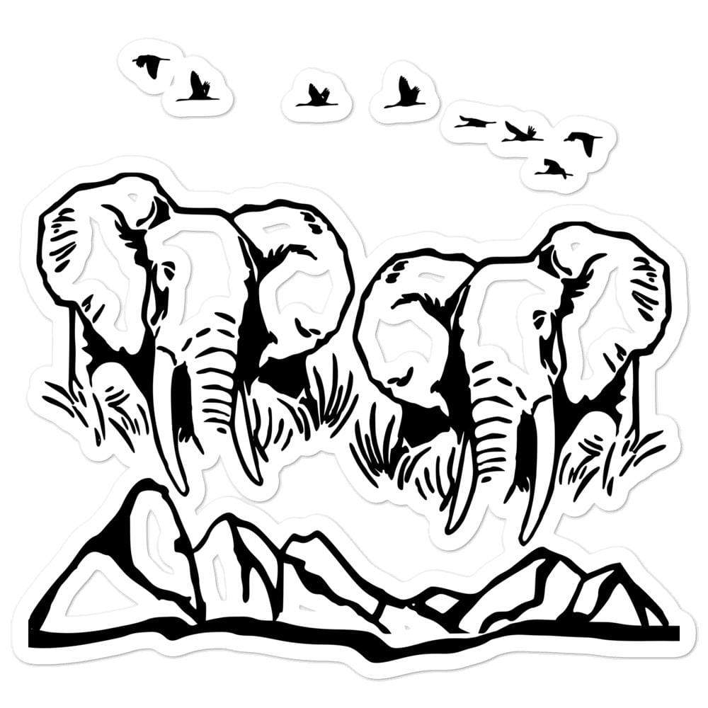 Jumbo Elephant with Mountains and Birds Bubble-free Stickers 5.5x5.5