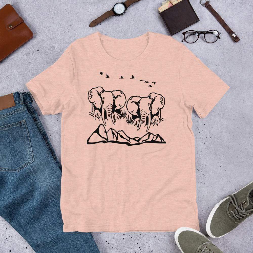 Jumbo Elephant with Mountains and Birds Short-Sleeve Unisex T-Shirt Unsiex T-shirt