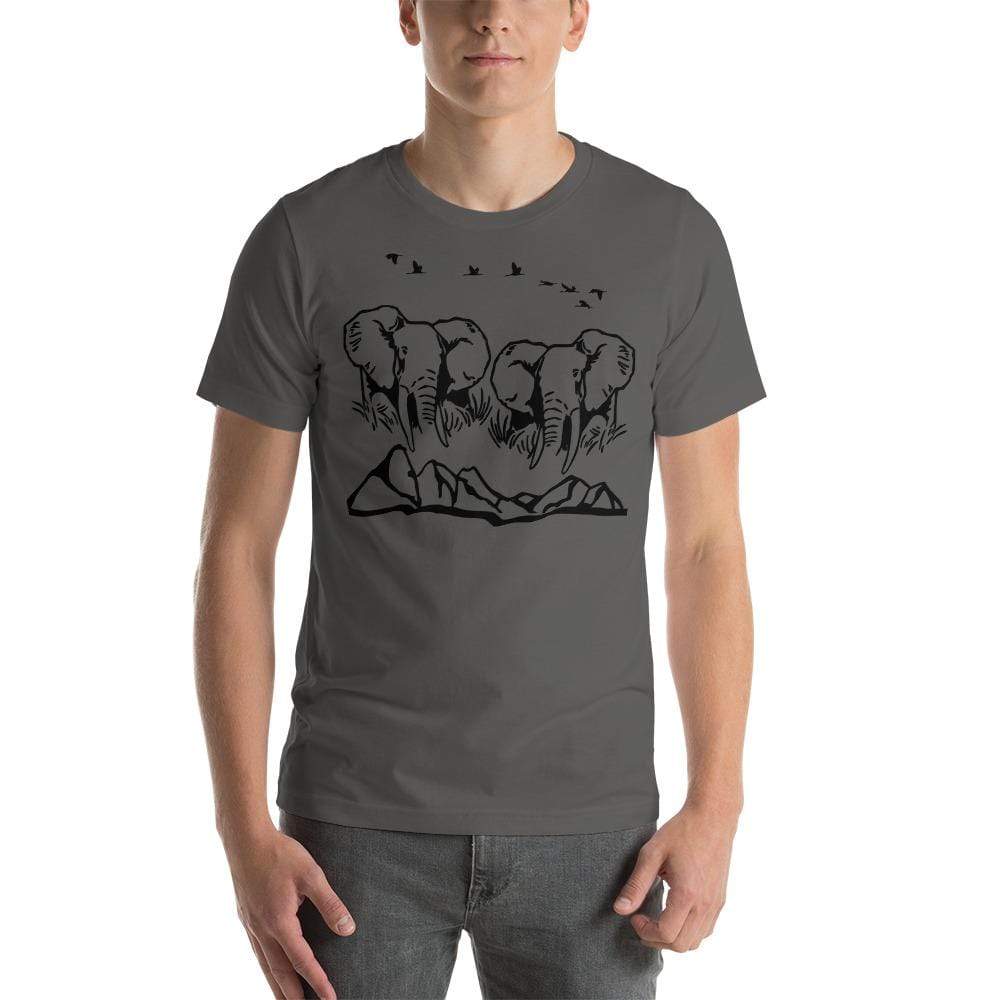 Jumbo Elephant with Mountains and Birds Short-Sleeve Unisex T-Shirt Unsiex T-shirt Asphalt / S