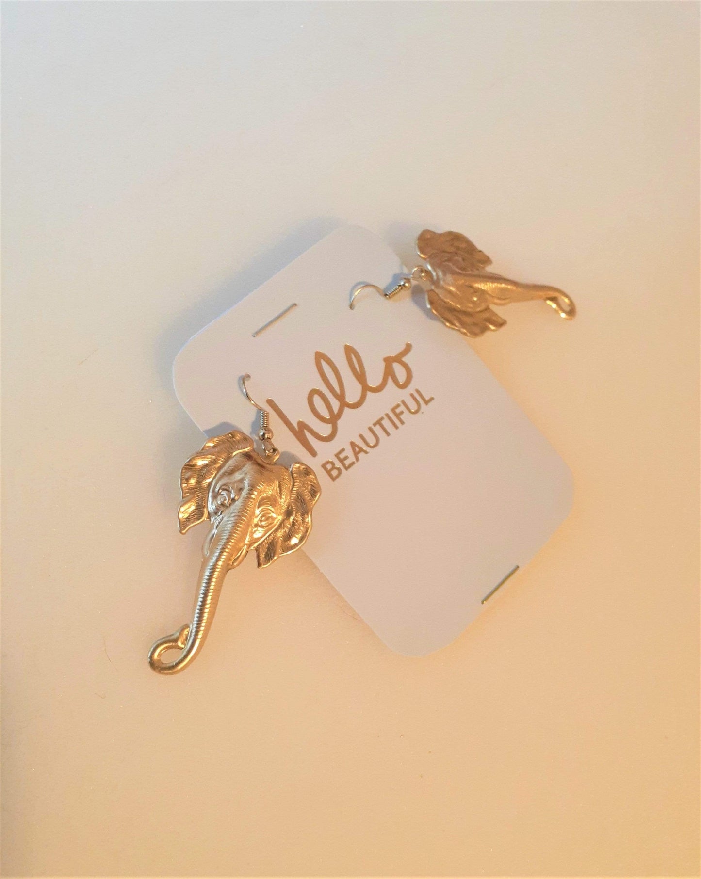 Large Elephant Brass Earrings - Matte Gold Plated Brass and Brass Studs Earrings