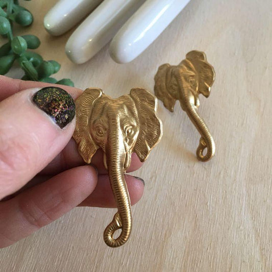 Large Elephant Brass Earrings