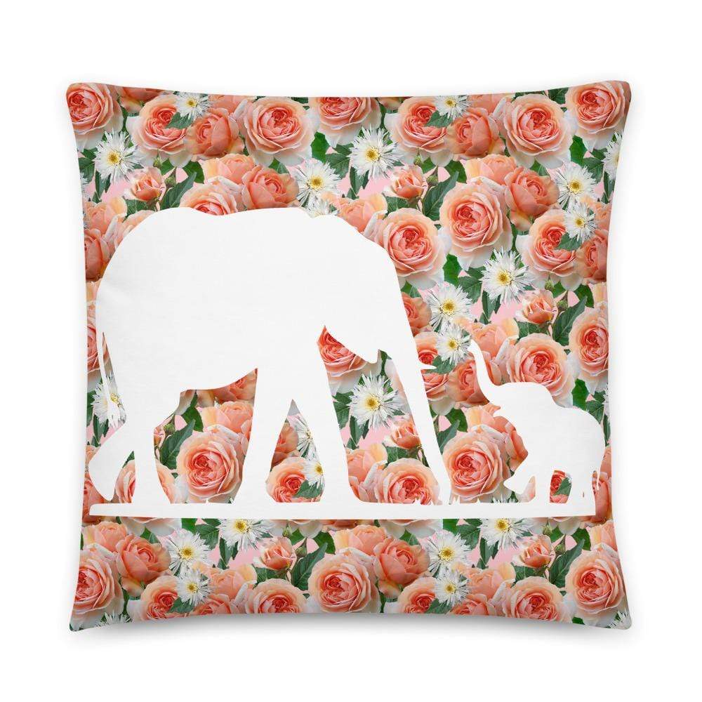 Elephant Pillow - Mama and Baby Elephant with Spring Flowers