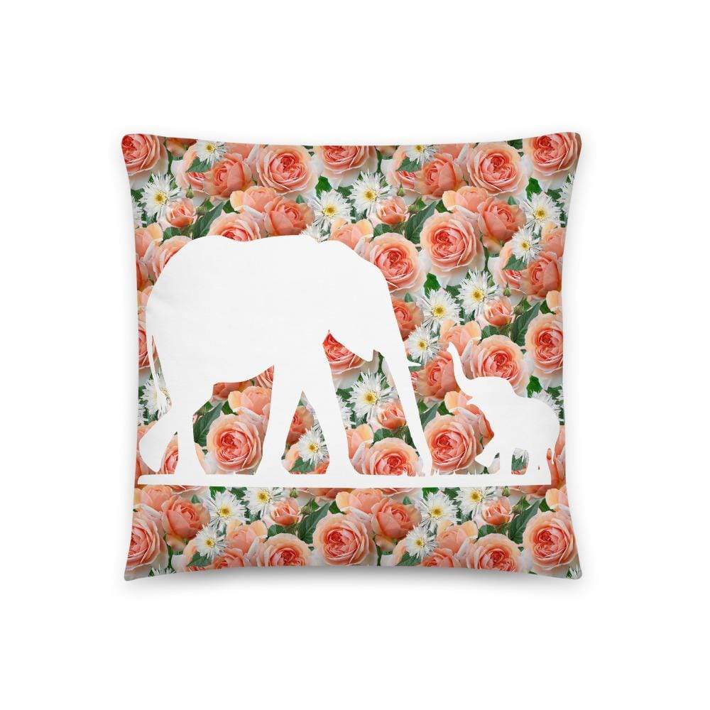 Elephant Pillow - Mama and Baby Elephant with Spring Flowers