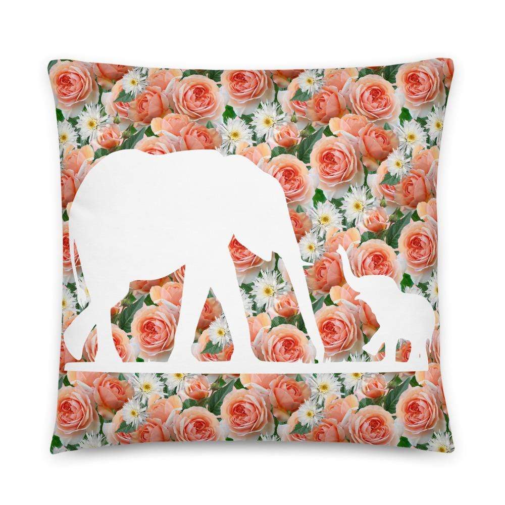 Elephant Pillow - Mama and Baby Elephant with Spring Flowers