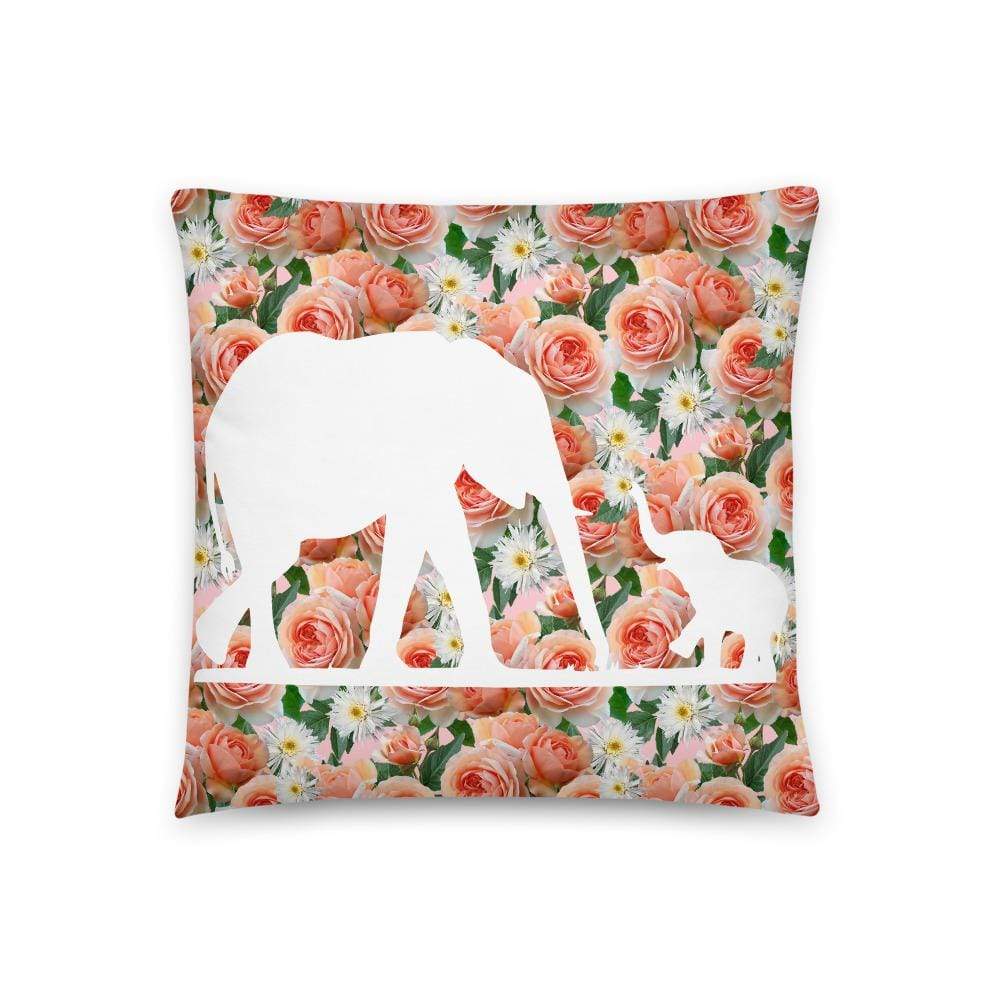 Elephant Pillow - Mama and Baby Elephant with Spring Flowers