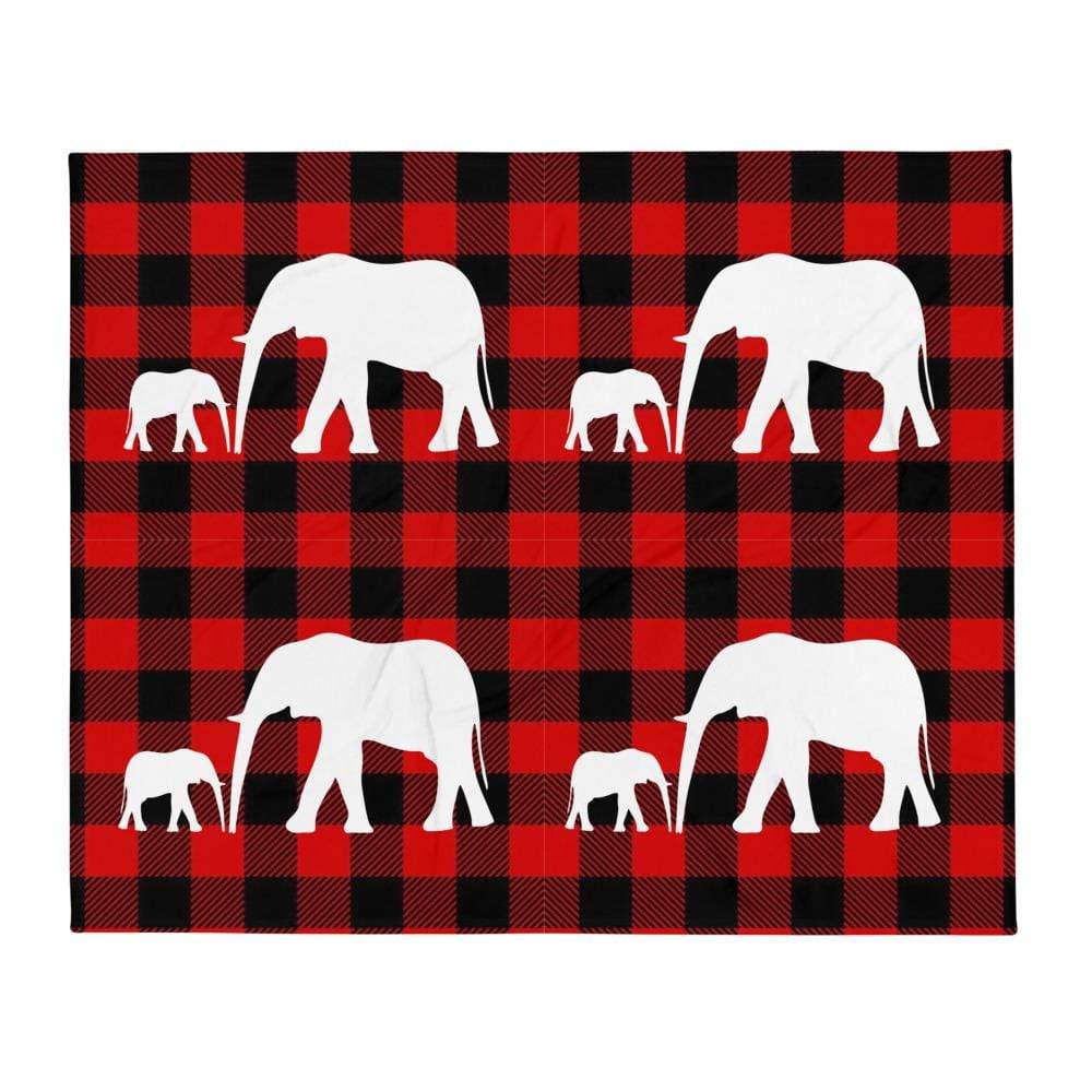 Mama and Baby Elephants on Buffalo Print Throw Blanket