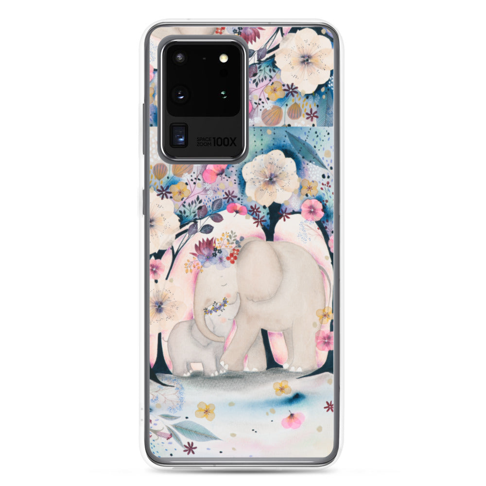 Samsung Phone Case with Ethereal Mama and Baby Elephant Princess and Flowers