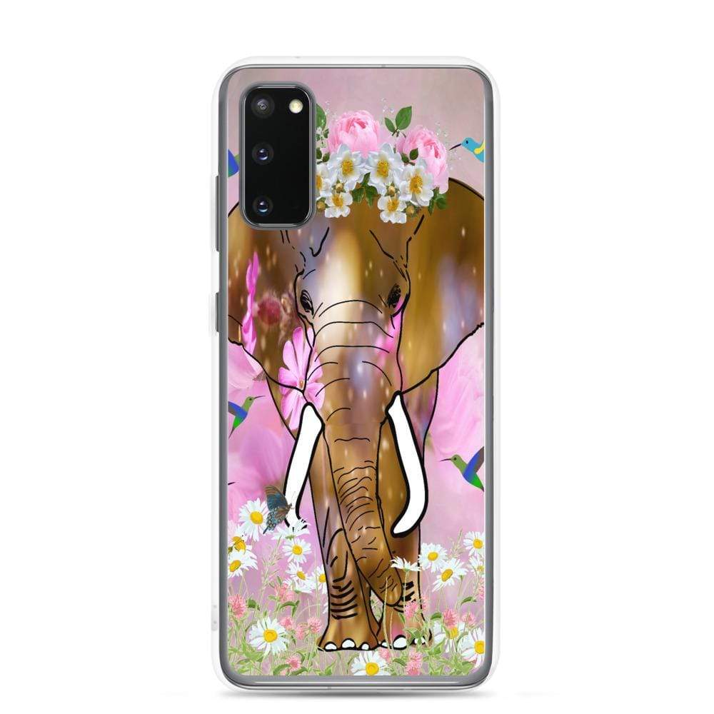 Samsung Phone Case with Illustrated Elephant and Flowers - Field of Dreams Elephant with Crown