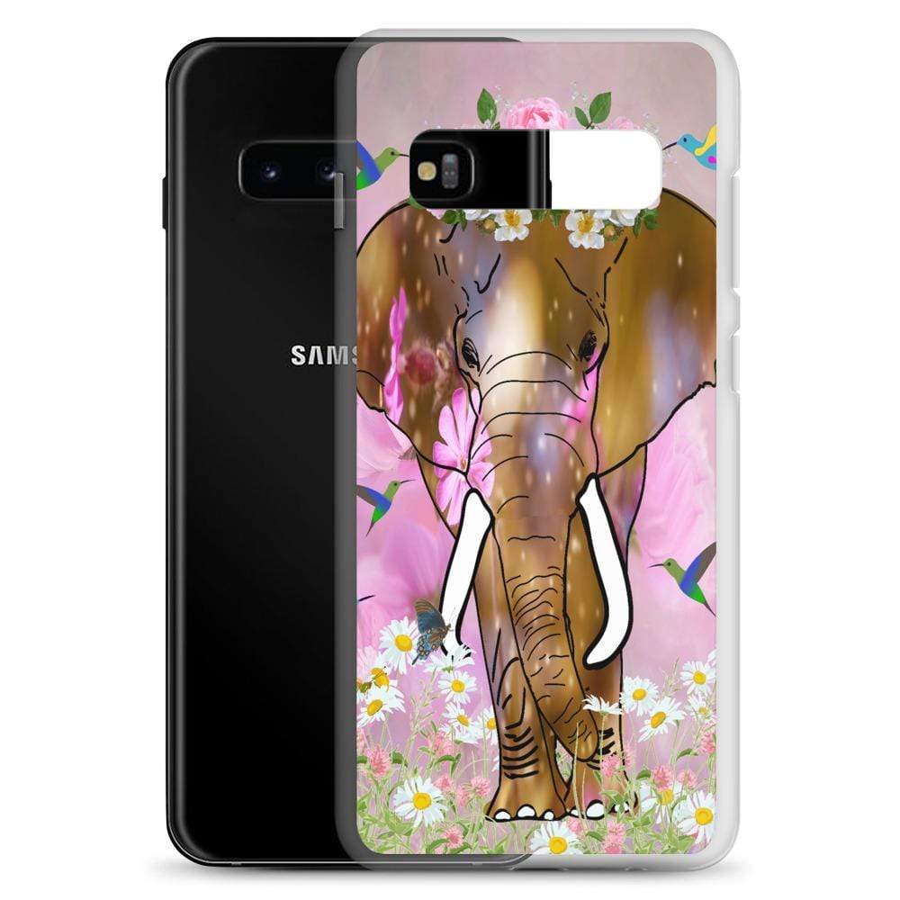 Samsung Phone Case with Illustrated Elephant and Flowers - Field of Dreams Elephant with Crown