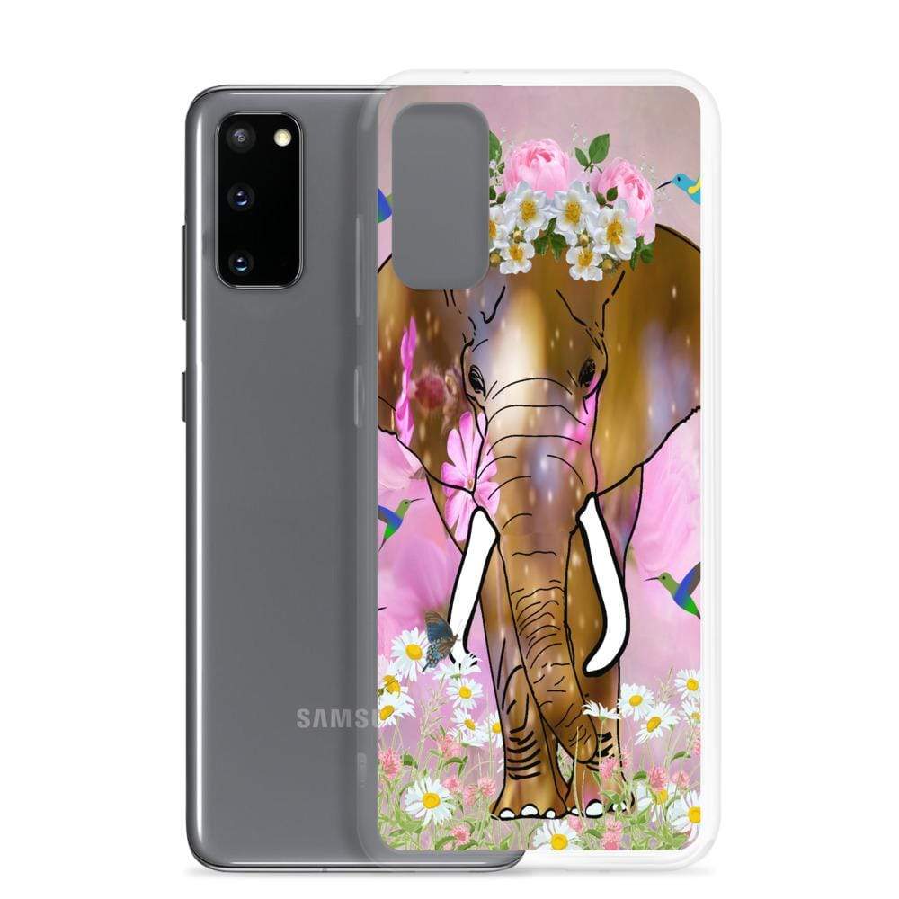 Samsung Phone Case with Illustrated Elephant and Flowers - Field of Dreams Elephant with Crown