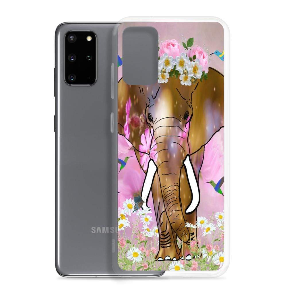 Samsung Phone Case with Illustrated Elephant and Flowers - Field of Dreams Elephant with Crown
