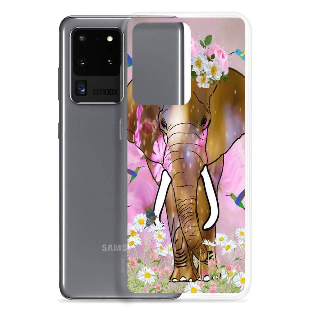 Samsung Phone Case with Illustrated Elephant and Flowers - Field of Dreams Elephant with Crown