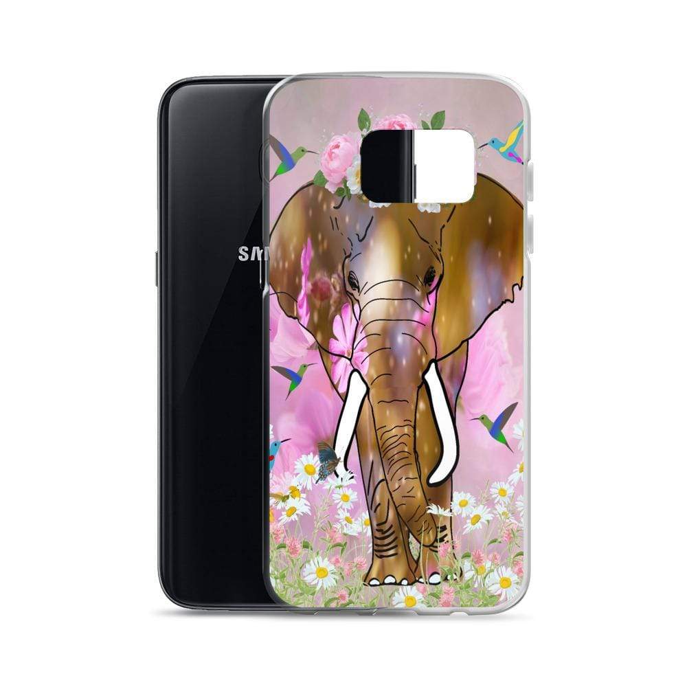 Samsung Phone Case with Illustrated Elephant and Flowers - Field of Dreams Elephant with Crown