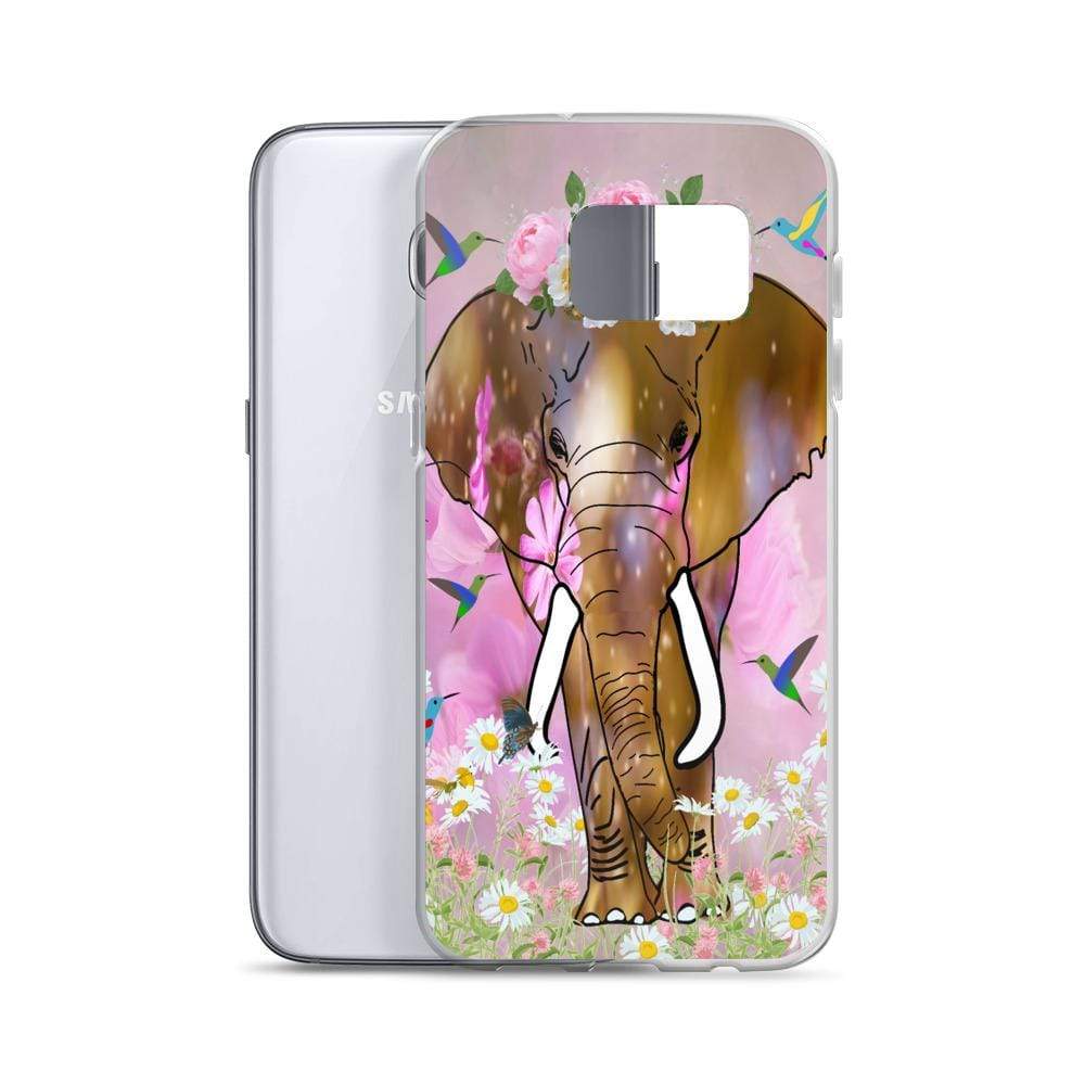 Samsung Phone Case with Illustrated Elephant and Flowers - Field of Dreams Elephant with Crown