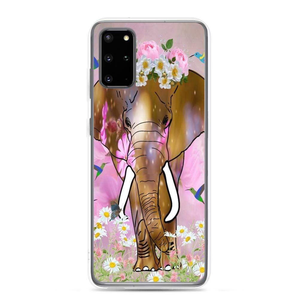 Samsung Phone Case with Illustrated Elephant and Flowers - Field of Dreams Elephant with Crown