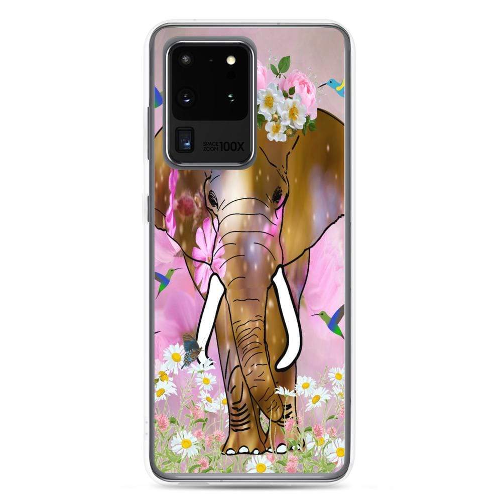 Samsung Phone Case with Illustrated Elephant and Flowers - Field of Dreams Elephant with Crown