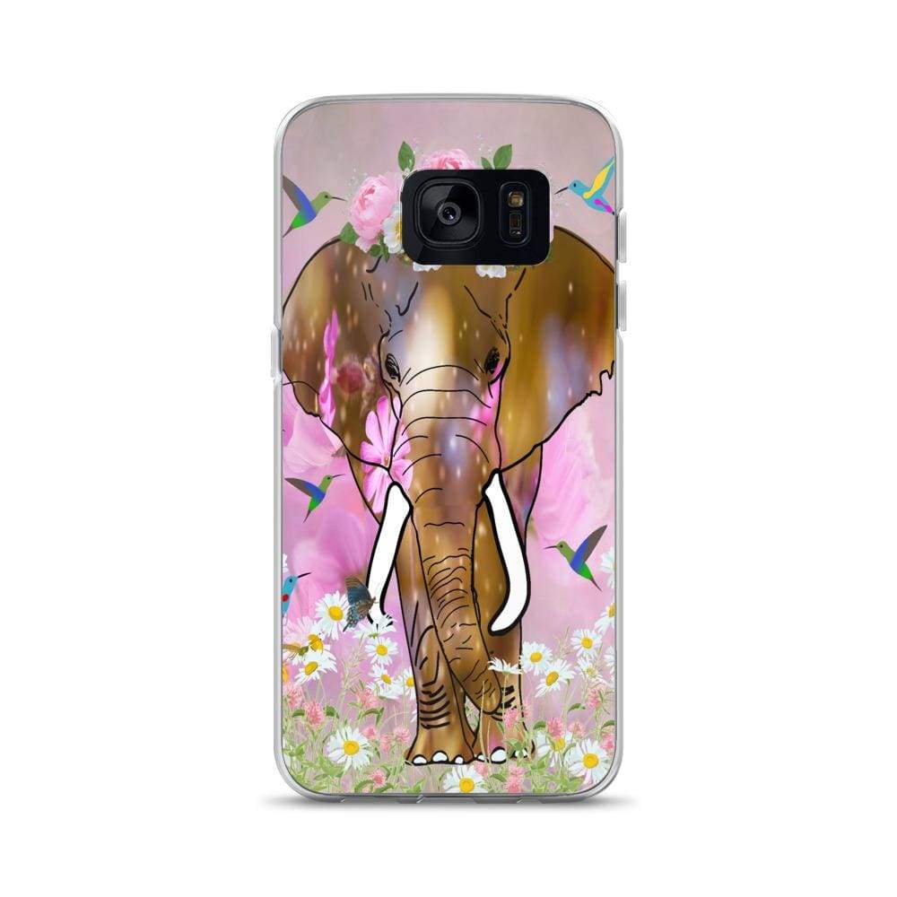 Samsung Phone Case with Illustrated Elephant and Flowers - Field of Dreams Elephant with Crown