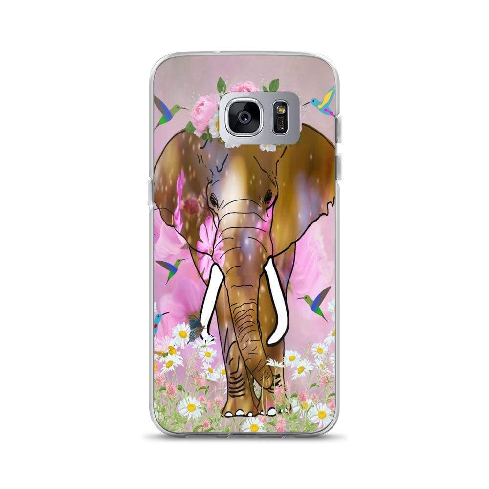 Samsung Phone Case with Illustrated Elephant and Flowers - Field of Dreams Elephant with Crown
