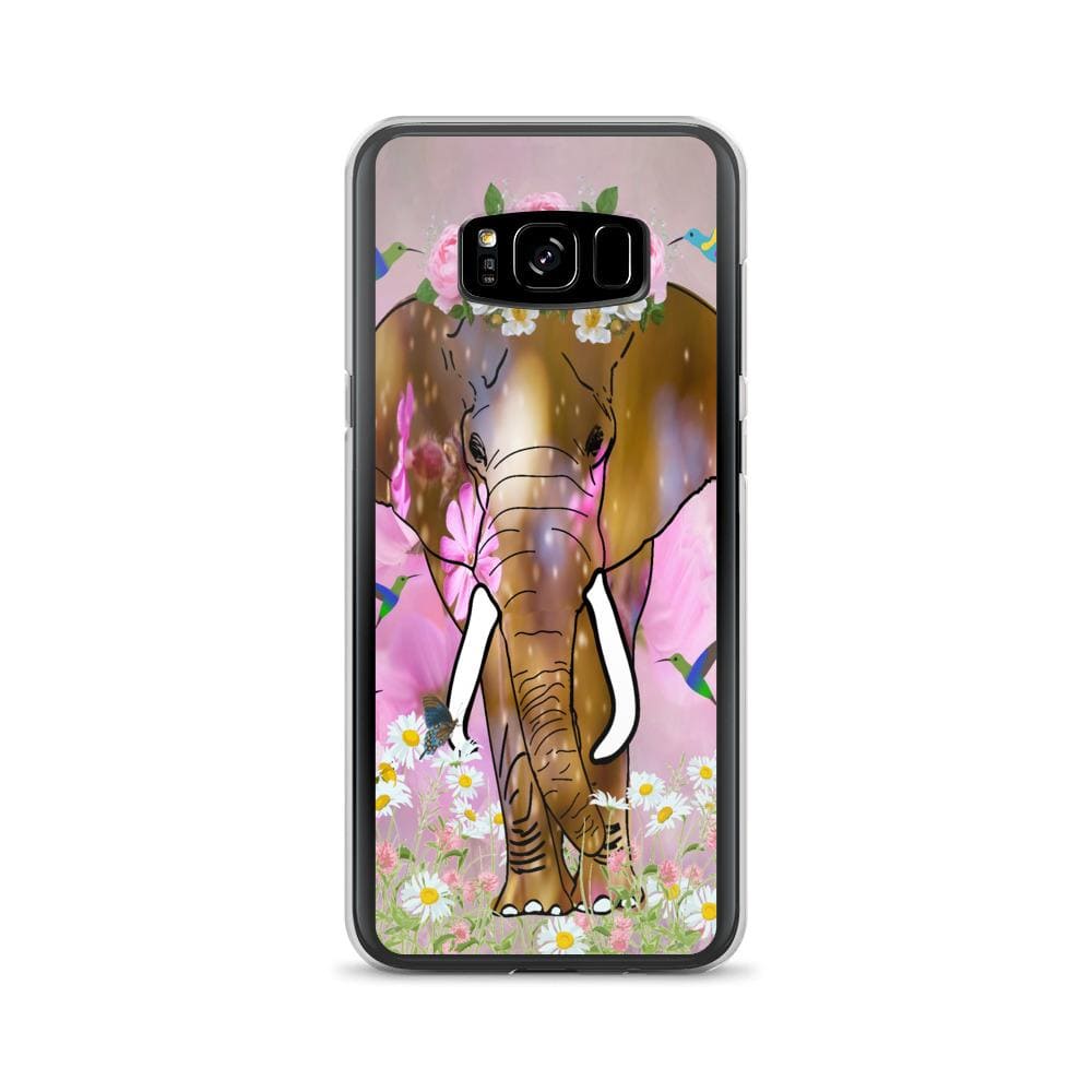 Samsung Phone Case with Illustrated Elephant and Flowers - Field of Dreams Elephant with Crown