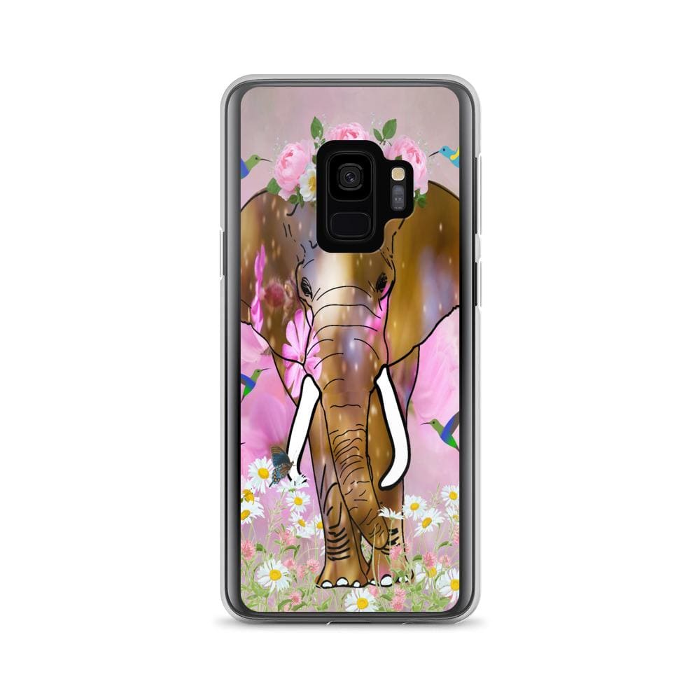 Samsung Phone Case with Illustrated Elephant and Flowers - Field of Dreams Elephant with Crown