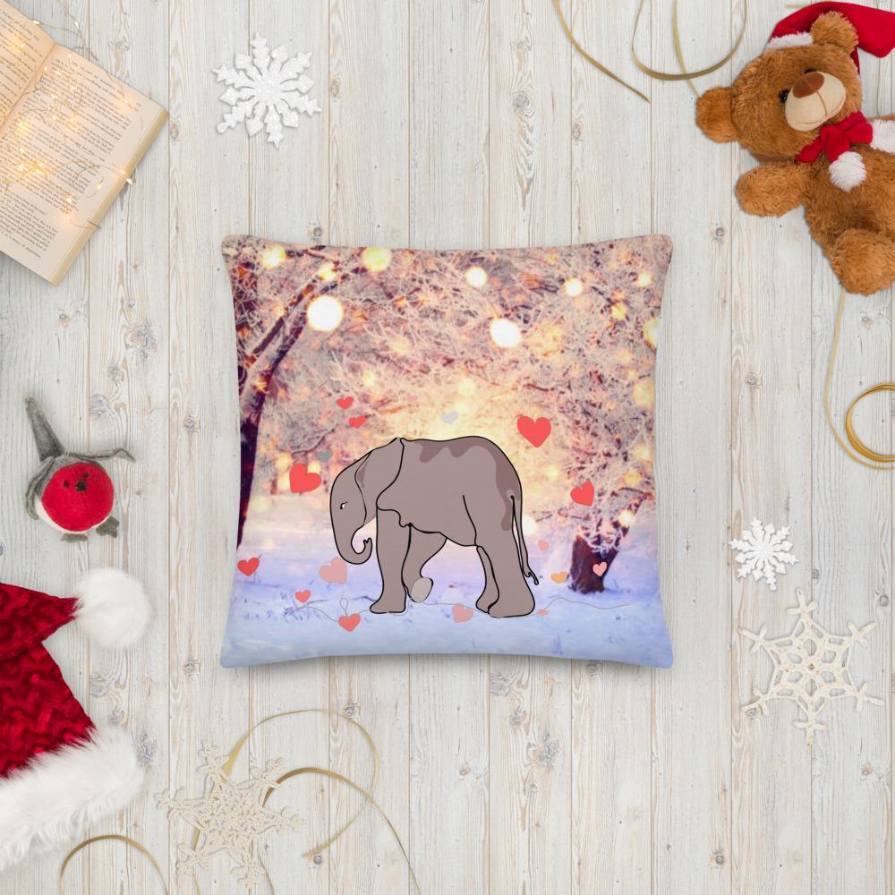 Snowy Christmas Elephant Pillow 18×18