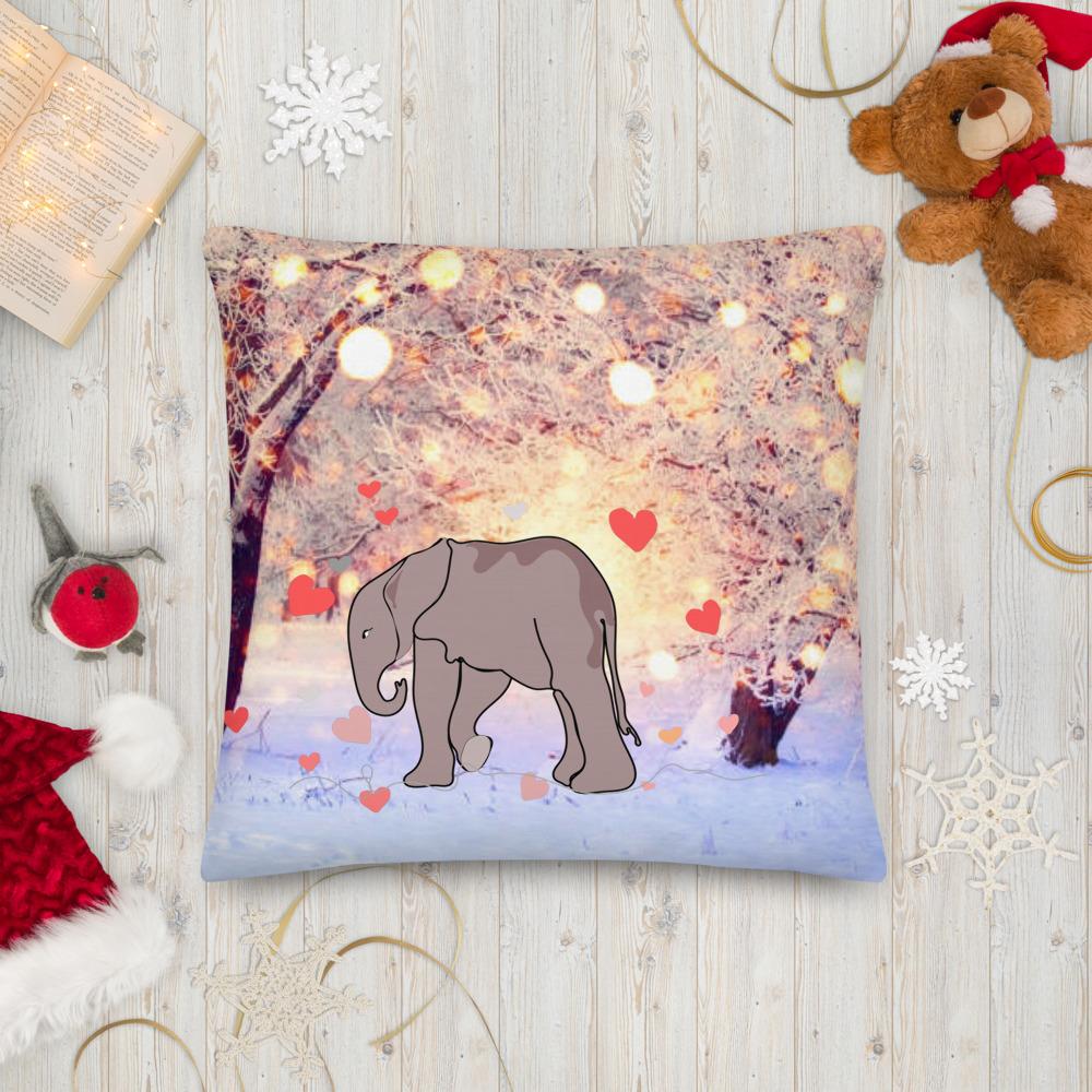 Snowy Christmas Elephant Pillow 22×22