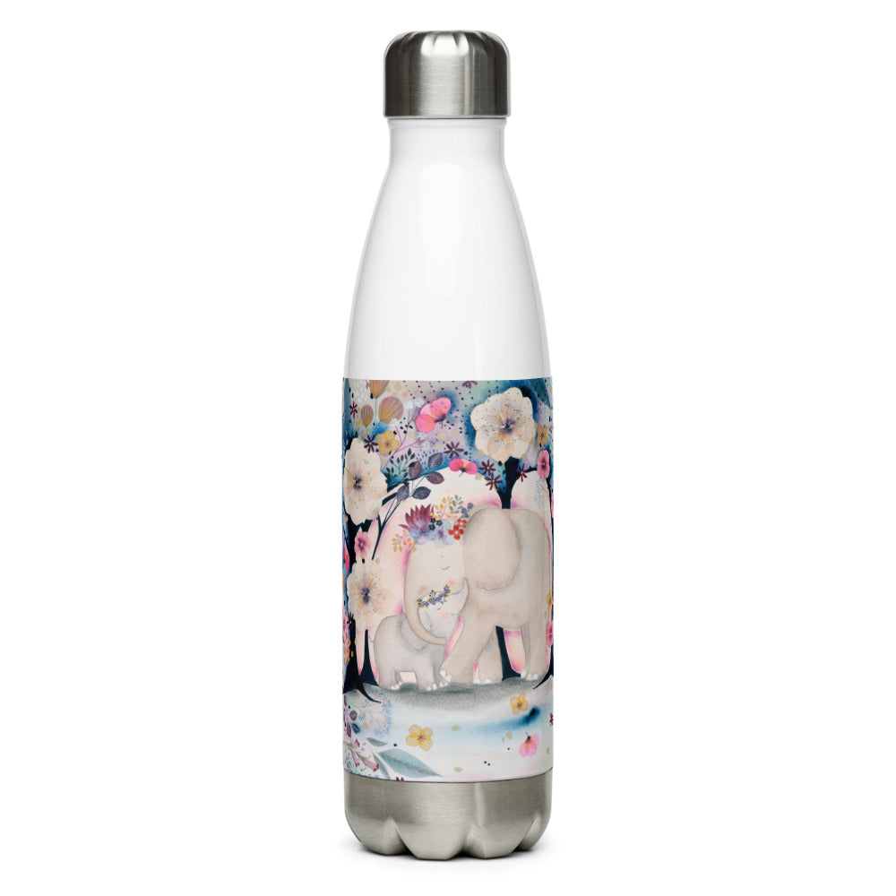 Ethereal Forest Stainless Steel Water Bottle with Mama and Baby Elephants