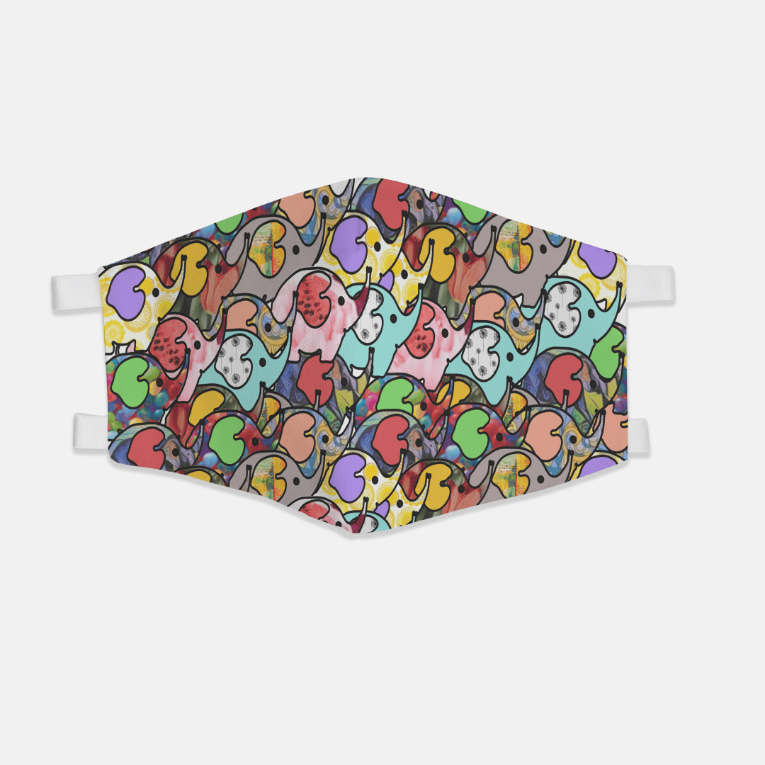 Two Layer Elephant Gathering Face Mask - 100% Cotton Fabric Face Covers (Machine Washable) Made in the USA