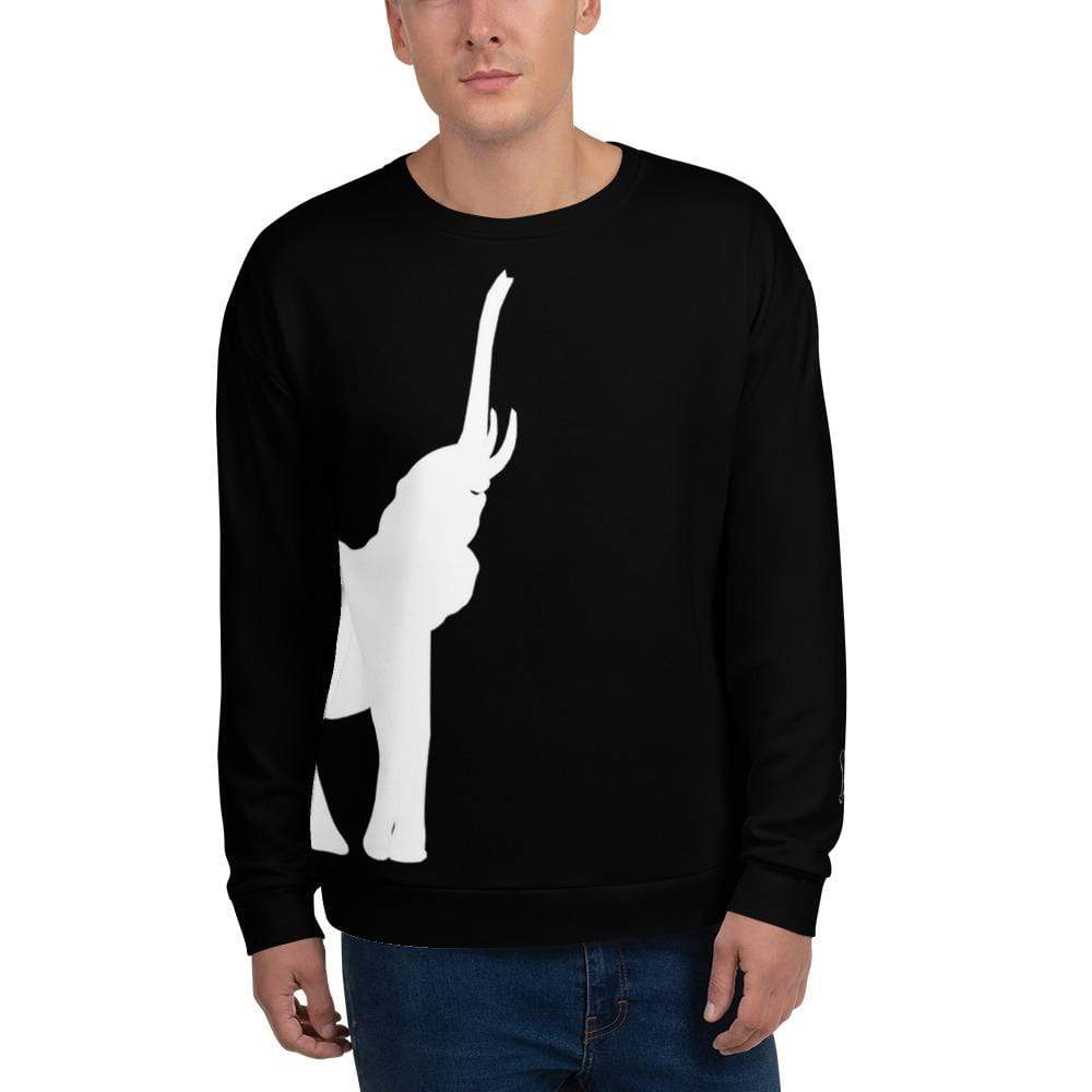 Unbelievably Cute Trunk Up Elephant Sweatshirt (Black) - Elephant Footprints