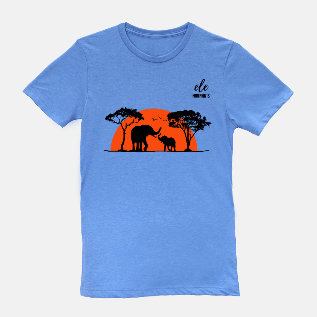 Unisex Elephant T-Shirt - African Safari Sunset with Mama and Baby Elephants