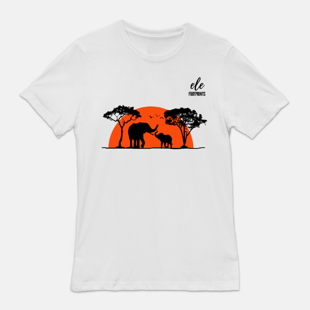 Unisex Elephant T-Shirt - African Safari Sunset with Mama and Baby Elephants