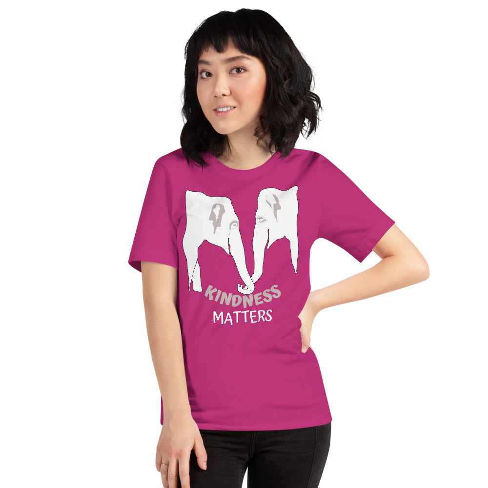 Kindness Matters Elephant Short-Sleeve Unisex T-Shirt (White Design)