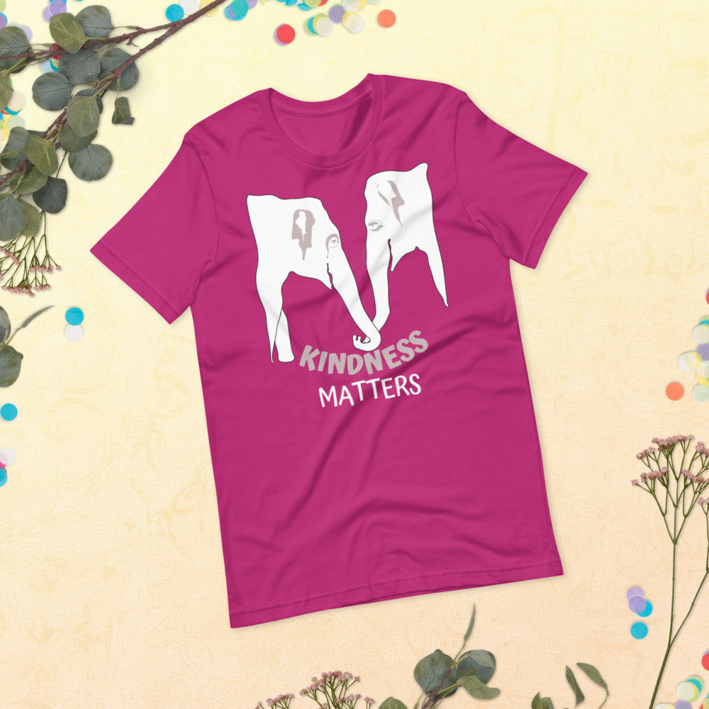 Kindness Matters Elephant Short-Sleeve Unisex T-Shirt (White Design)