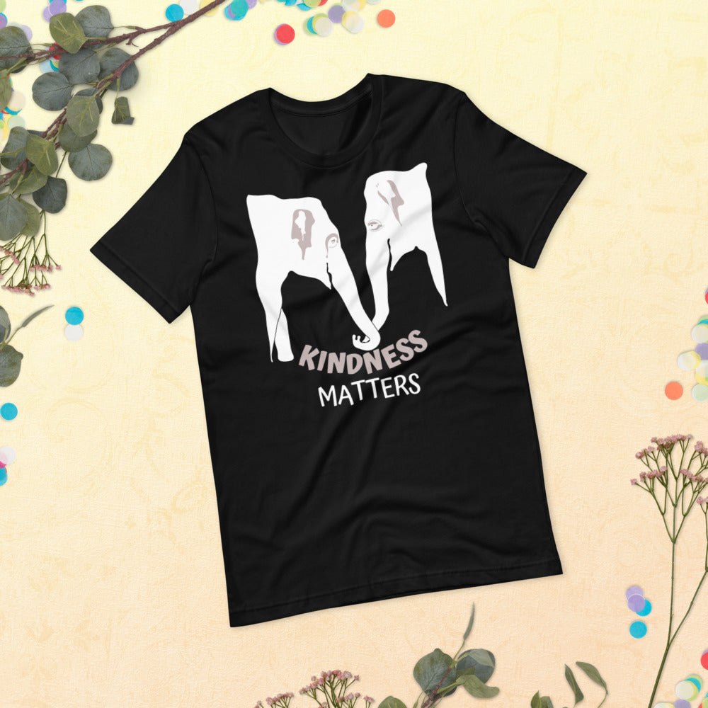 Kindness Matters Elephant Short-Sleeve Unisex T-Shirt (White Design)