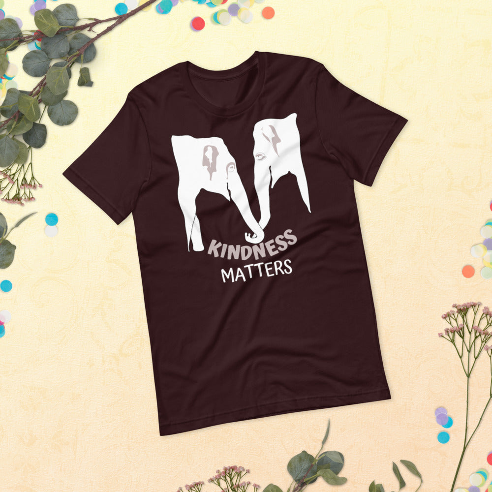 Kindness Matters Elephant Short-Sleeve Unisex T-Shirt (White Design)