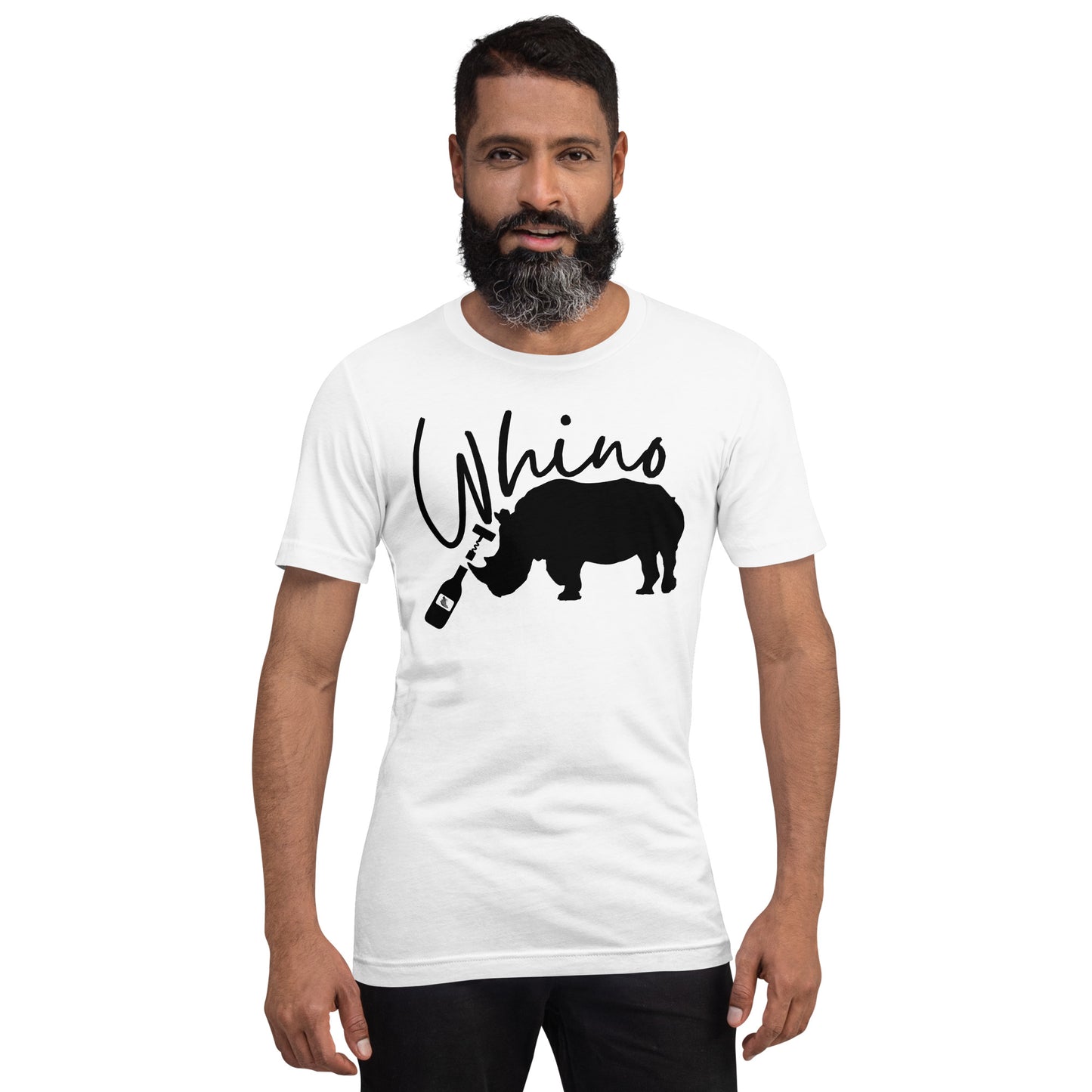 Whino Women's T-shirt | Rhino Opening a Bottle of Wine Shirt | Shirt with Rhino | Wine Shirt | Whino Men's T-shirt