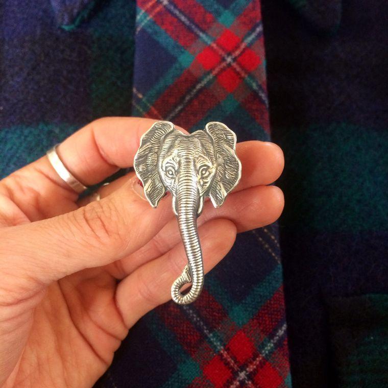 Vintage Elephant Necktie Tack Lapel Pin - Oxidized Silver Necktie