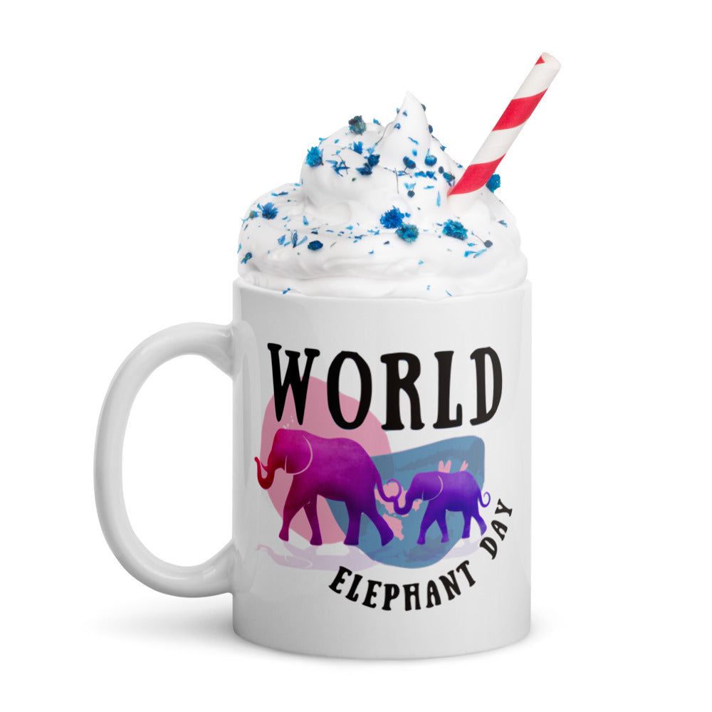 World Elephant Day White Glossy Mug 11 oz.