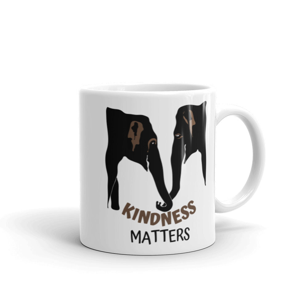 Kindness Matters Elephant White Glossy Mug