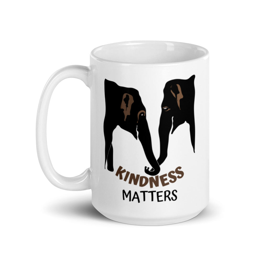 Kindness Matters Elephant White Glossy Mug