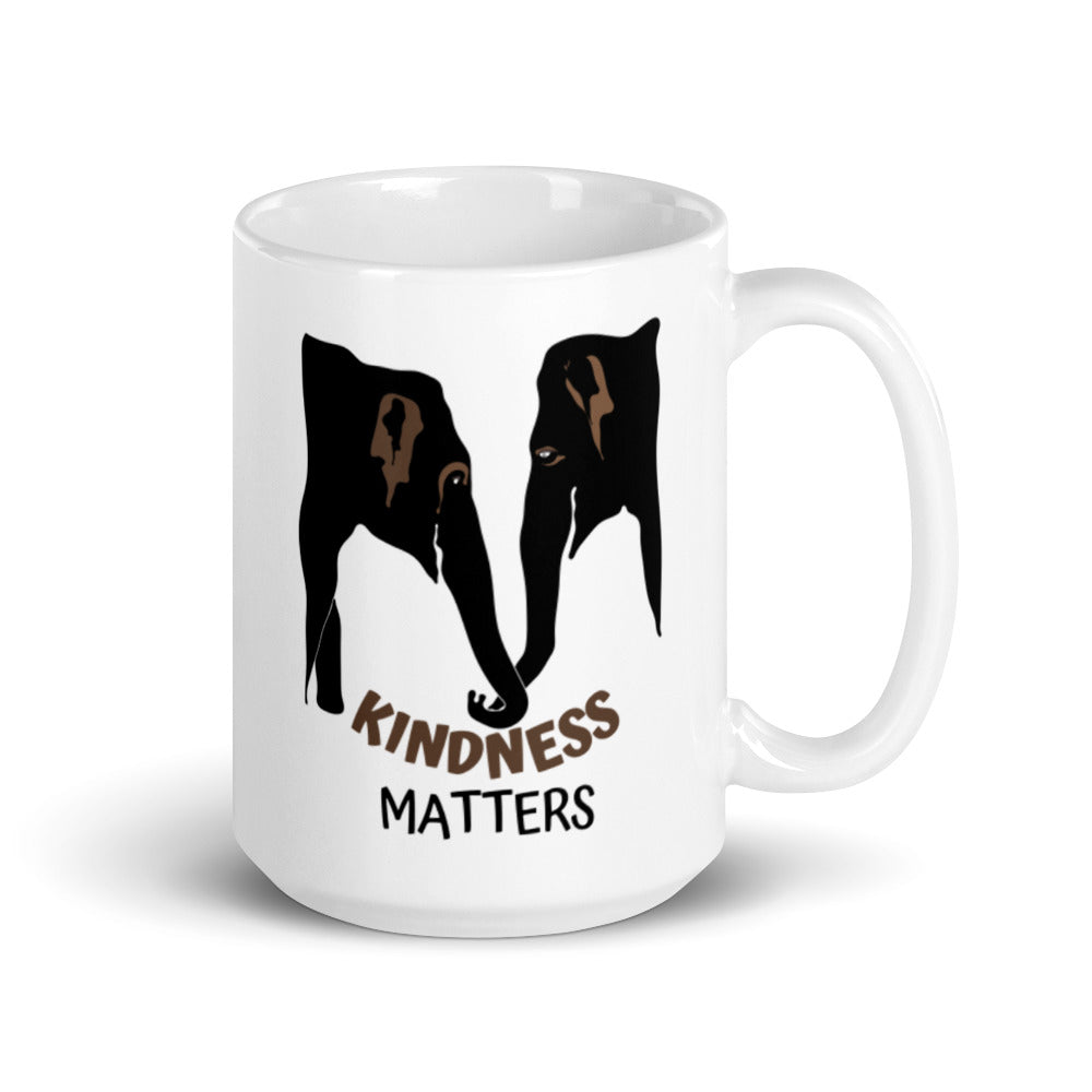 Kindness Matters Elephant White Glossy Mug