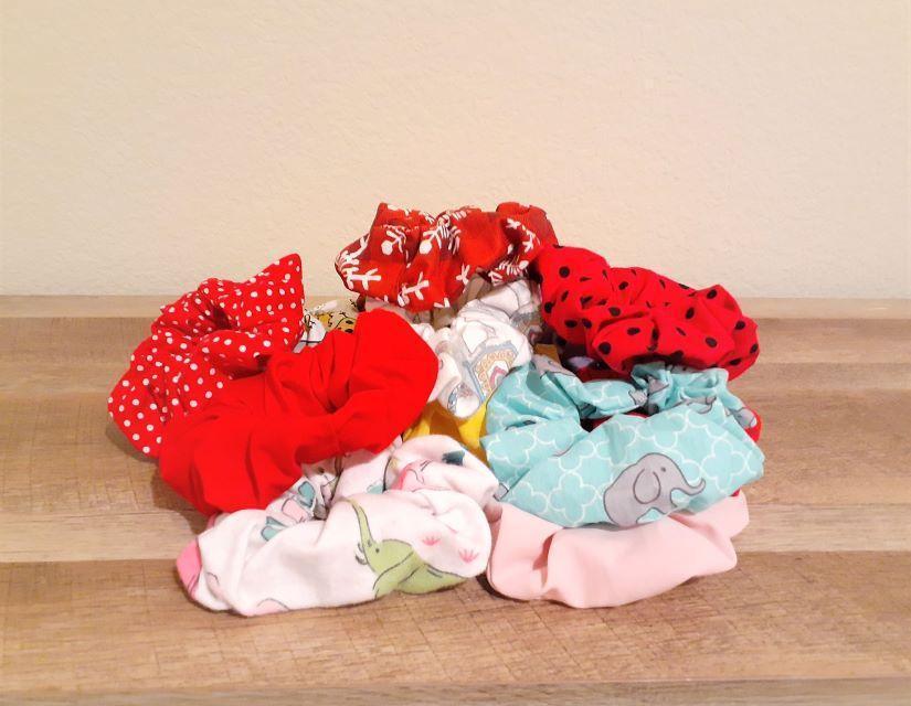 White Snowflakes + Bright Red Scrunchies - Set of Two Scrunchies