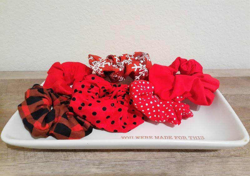 White Snowflakes + Bright Red Scrunchies - Set of Two Scrunchies