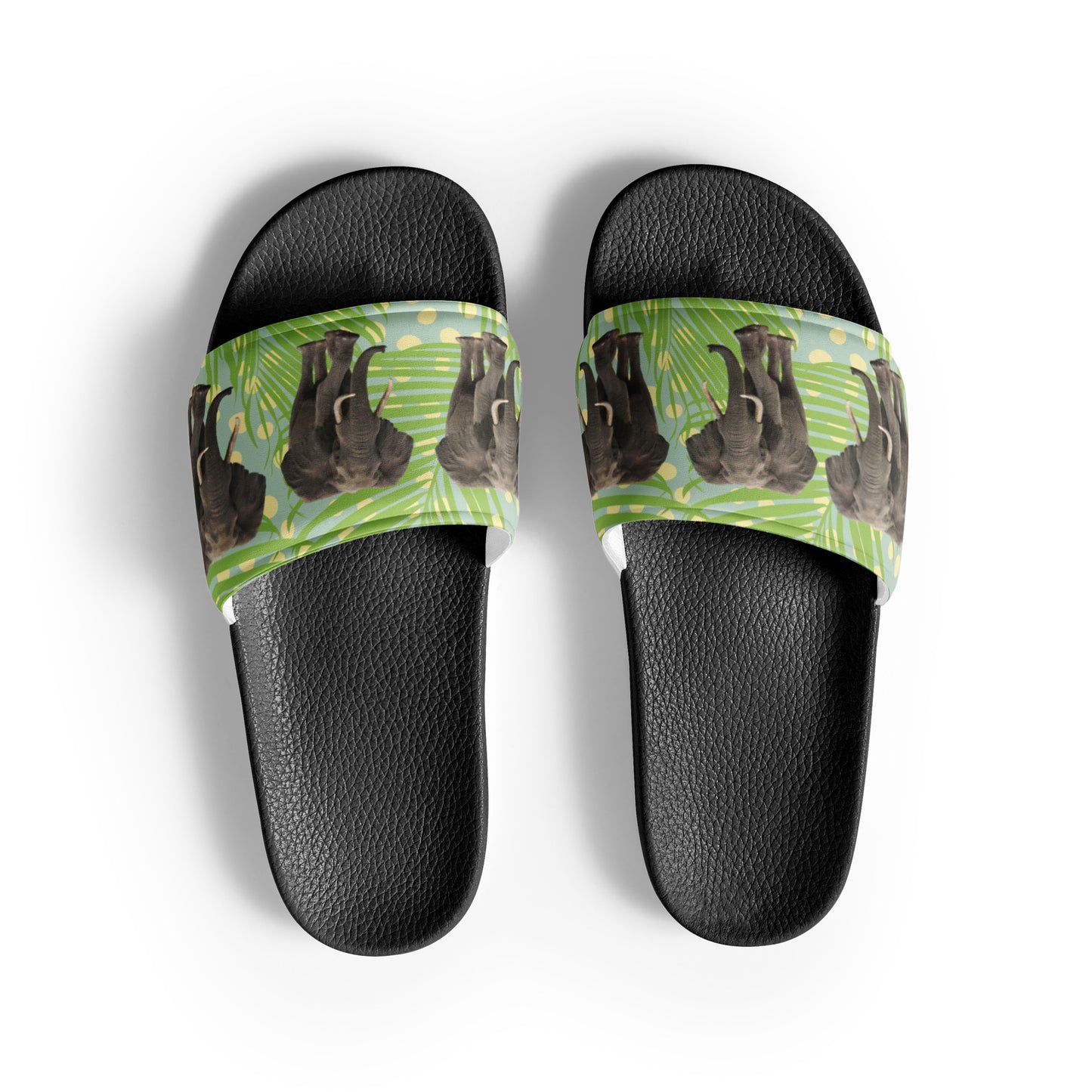Women's Slides with Jumbo Elephants in a Forest Setting