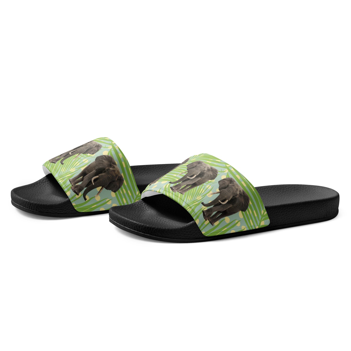 Women's Slides with Jumbo Elephants in a Forest Setting