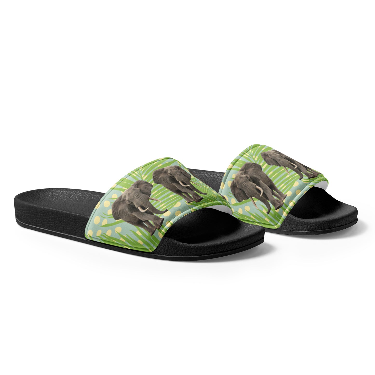 Women's Slides with Jumbo Elephants in a Forest Setting