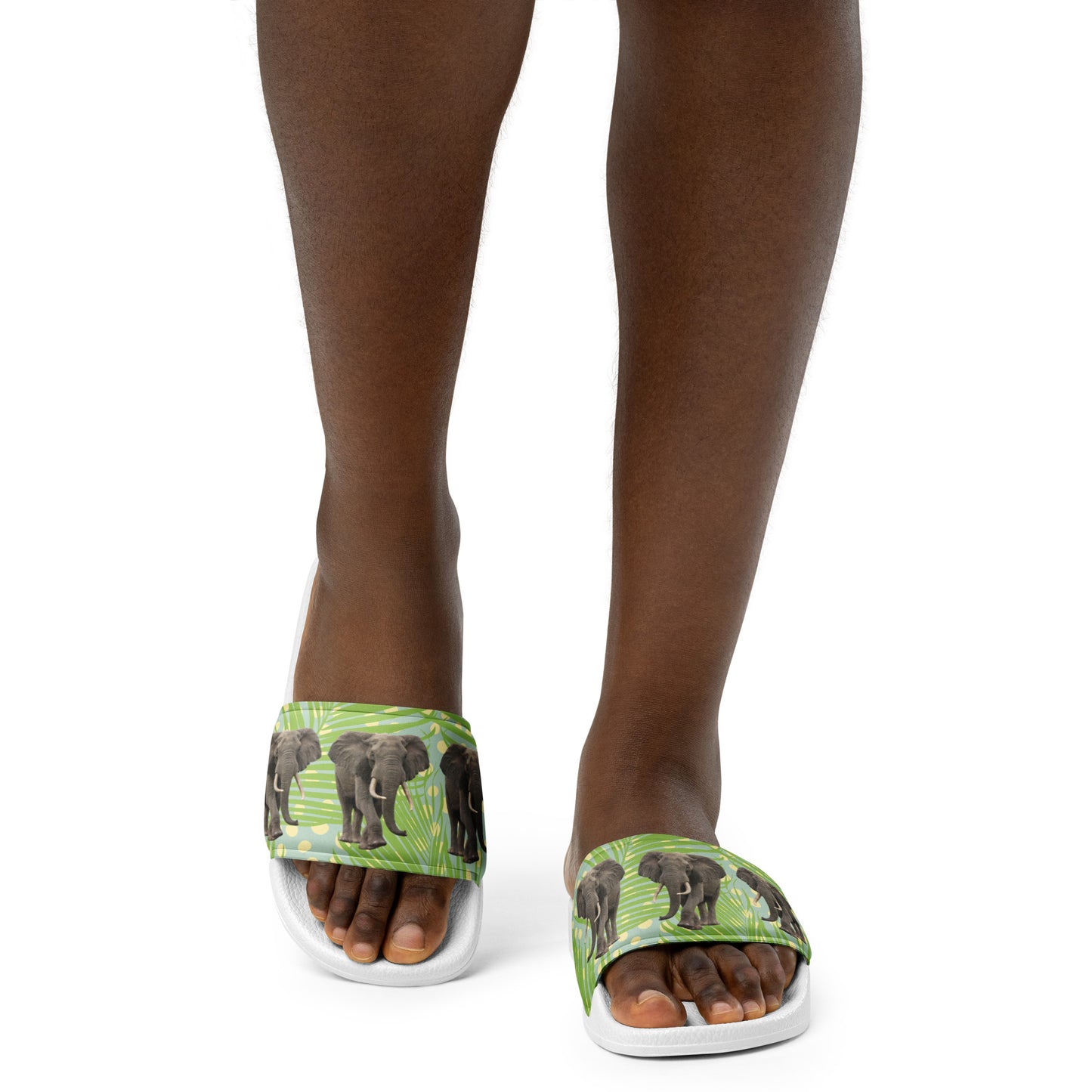 Women's Slides with Jumbo Elephants in a Forest Setting