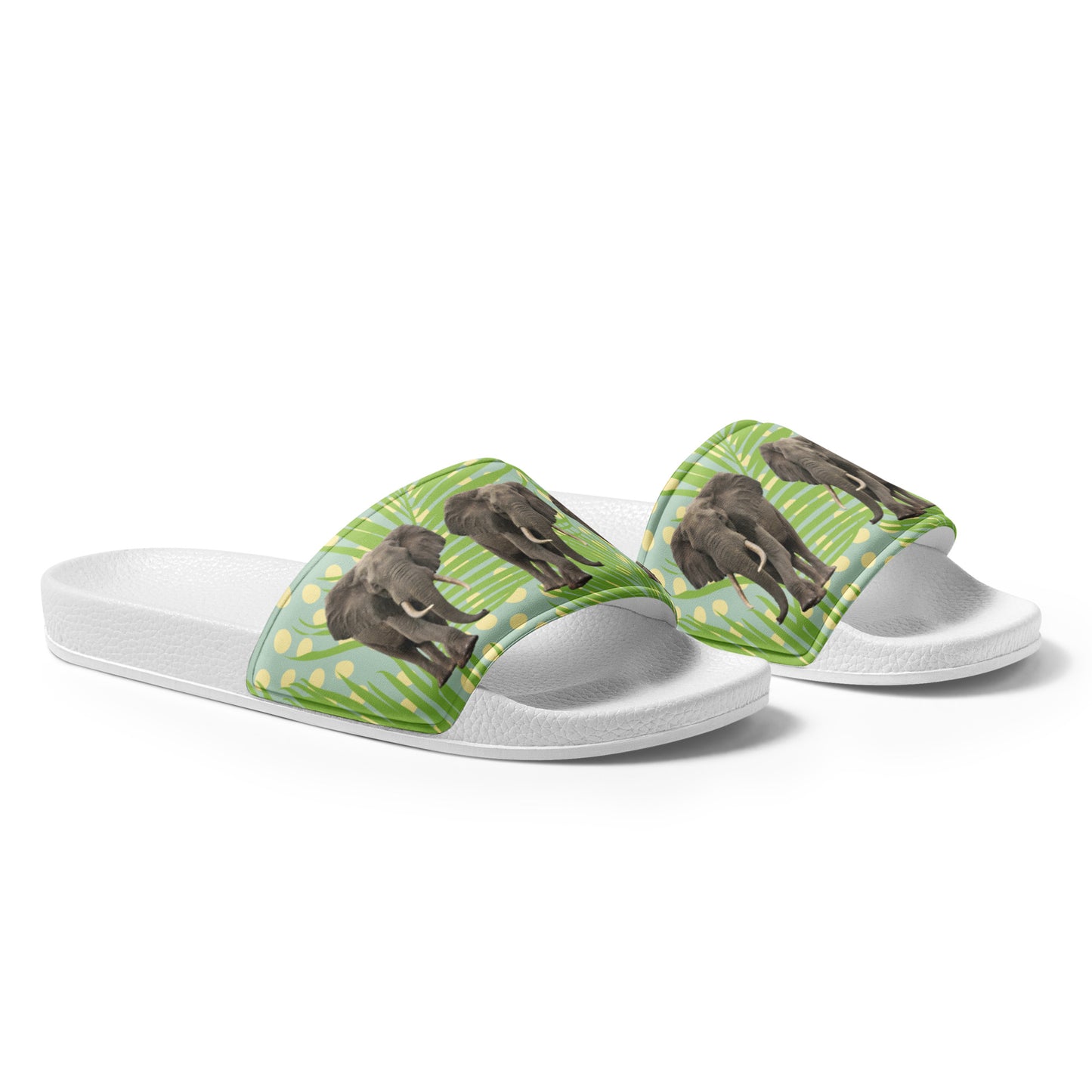 Women's Slides with Jumbo Elephants in a Forest Setting