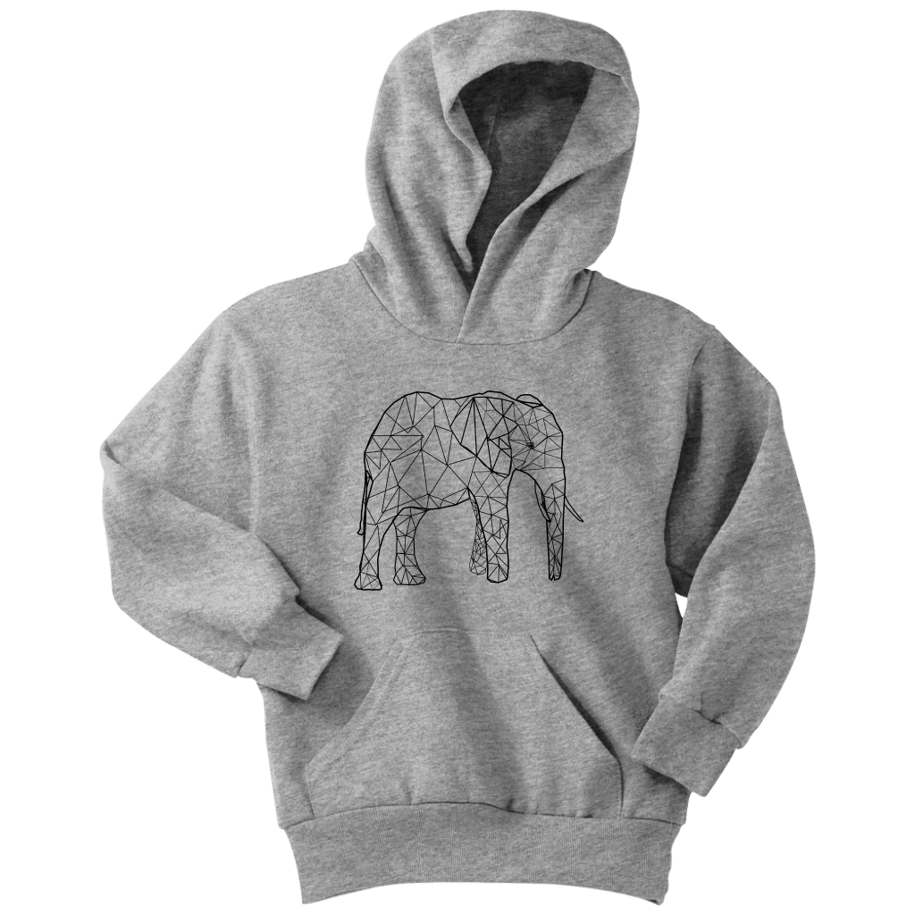 Youth Geometric Elephant Hoodie Youth Hoodie Youth Hoodie / Athletic Heather / XS