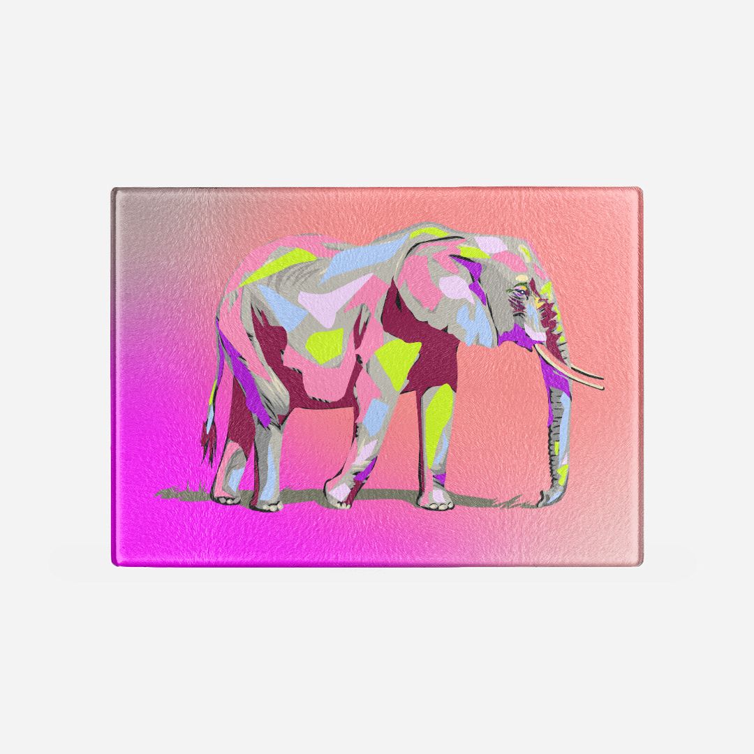 Colorful Elephant Glass Cutting Board | African Elephant Kitchen Decor | Purple Pink Elephant Art | Safari Home Decor | Unique Wildlife Gift